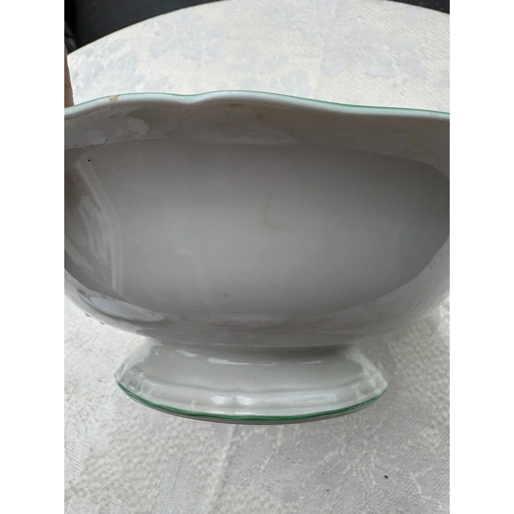 Rosenthal Germany Continental Green Floral Footed Serving Bowl Vintage Porcelain
